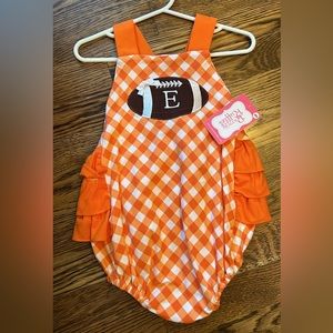 Ricrac and ruffles “E” bubble, 18 months